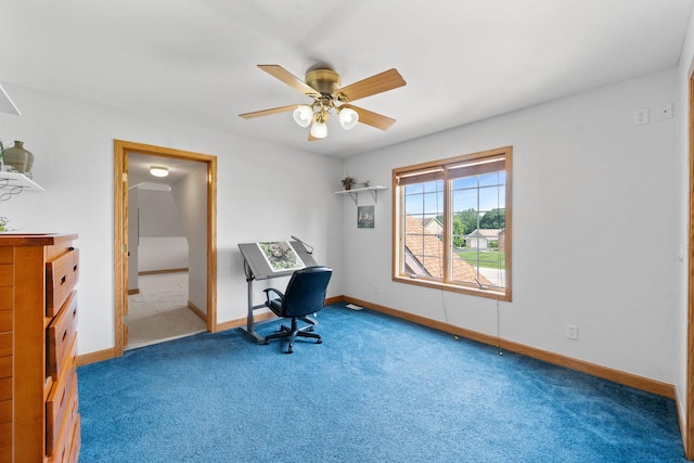 6099 Polo Club Dr, Yorkville, IL 60560 - home office featuring carpet and ceiling fan