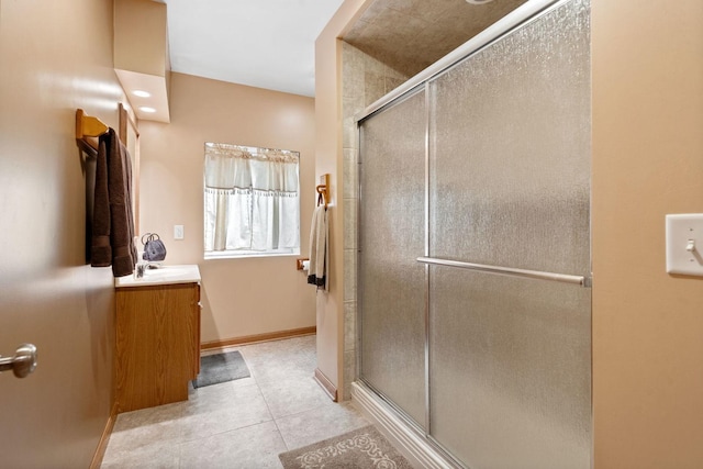 6099 Polo Club Dr, Yorkville, IL 60560 - bathroom with vanity, a shower with door, and tile patterned flooring