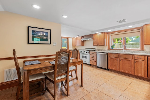 1616 Riverside Ave, Saint Charles, IL 60174 - kitchen featuring stainless steel appliances, extractor fan, recessed lighting, light stone countertops, and light tile patterned floors