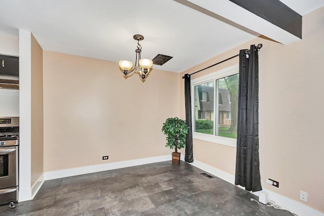 3030 Roberts Dr Unit 4, Woodridge, IL 60517 - unfurnished dining area featuring a chandelier, baseboards, and dark stone finish floors