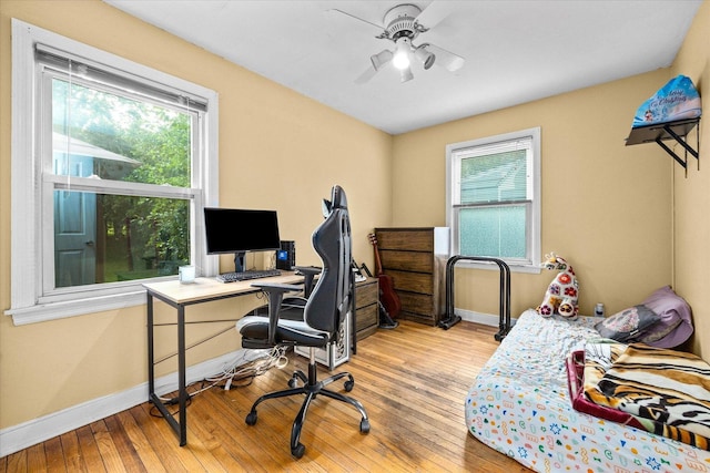 475 S Edison Ave, Elgin, IL 60123 - bedroom with hardwood / wood-style floors, a desk, and a ceiling fan