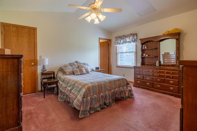 608 Cherry Tree Ln, Genoa, IL 60135 - carpeted bedroom featuring lofted ceiling and a ceiling fan