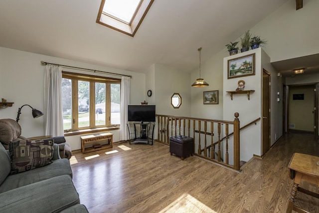 33061 N Rolling Hills Rd, Grayslake, IL 60030 - living area featuring wood finished floors, a skylight, and high vaulted ceiling