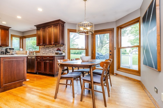 181 N Meadowlark Dr, Hawthorn Woods, IL 60047 - dining space with light wood finished floors, a chandelier, baseboards, and recessed lighting