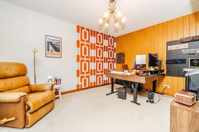 181 N Meadowlark Dr, Hawthorn Woods, IL 60047 - office with a chandelier, carpet floors, and baseboards