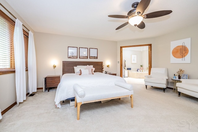 181 N Meadowlark Dr, Hawthorn Woods, IL 60047 - bedroom featuring light carpet, a ceiling fan, connected bathroom, and baseboards