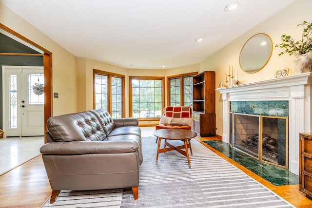 181 N Meadowlark Dr, Hawthorn Woods, IL 60047 - living area with a premium fireplace, wood finished floors, and recessed lighting