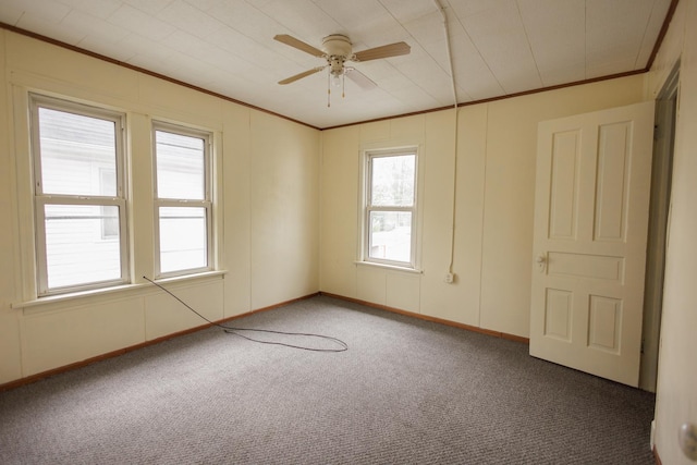 341 S 5th Ave, Kankakee, IL 60901 - carpeted empty room featuring crown molding, ceiling fan, and baseboards