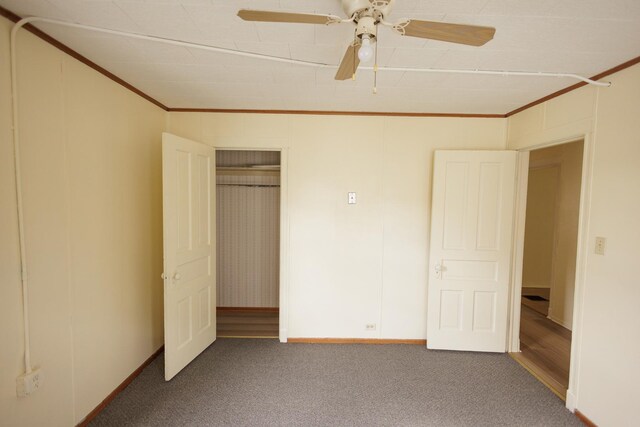341 S 5th Ave, Kankakee, IL 60901 - unfurnished bedroom featuring crown molding, carpet floors, ceiling fan, and baseboards