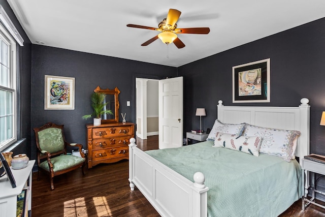 1414 Lincoln St, Evanston, IL 60201 - bedroom with dark wood finished floors and a ceiling fan