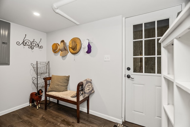 1414 Lincoln St, Evanston, IL 60201 - doorway to outside with dark wood-type flooring, electric panel, and recessed lighting