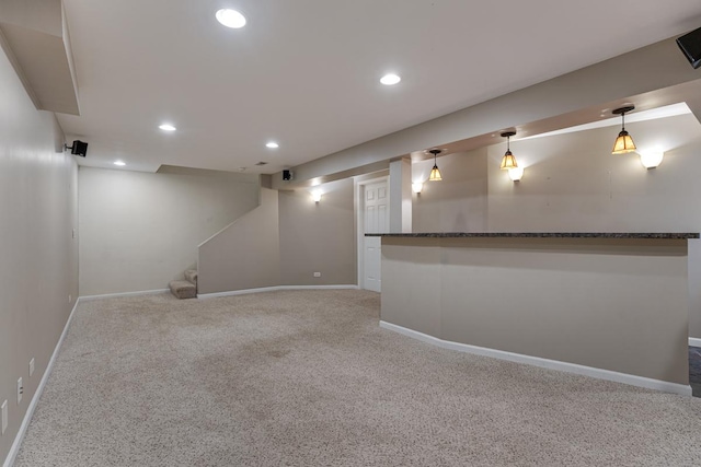 1 W Pheasant Trl, Lake In The Hills, IL 60156 - finished basement featuring light carpet, baseboards, stairs, and recessed lighting