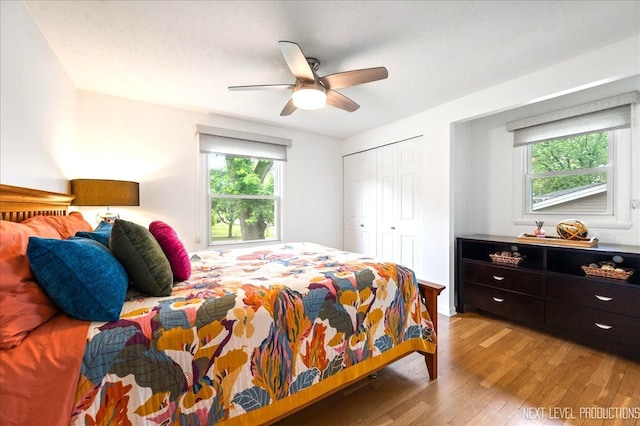 636 Cambridge Dr, Schaumburg, IL 60193 - bedroom with light wood-style flooring, a closet, and a ceiling fan