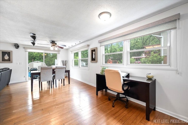 636 Cambridge Dr, Schaumburg, IL 60193 - office space with a textured ceiling, a ceiling fan, and light wood-style floors