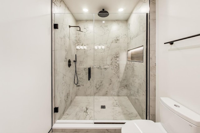 613 N Ogden Ave Unit 2E, Chicago, IL 60642 - full bathroom with toilet, a marble finish shower, and recessed lighting