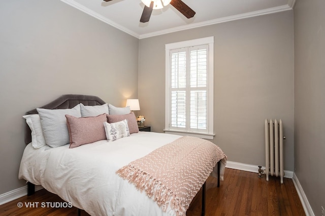 1208 W Waveland Ave Unit 1, Chicago, IL 60613 - bedroom with radiator, wood finished floors, crown molding, and a ceiling fan