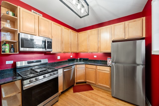 4705 N Campbell Ave Unit 3, Chicago, IL 60625 - kitchen featuring appliances with stainless steel finishes, light wood-type flooring, open shelves, and a sink