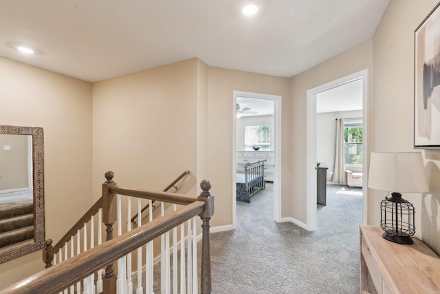 12654 S Talbot Cir, Plainfield, IL 60585 - hallway featuring an upstairs landing, carpet, baseboards, and recessed lighting