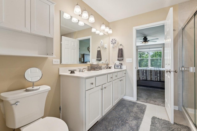 12654 S Talbot Cir, Plainfield, IL 60585 - full bath with ensuite bathroom, double vanity, a stall shower, ceiling fan, and toilet
