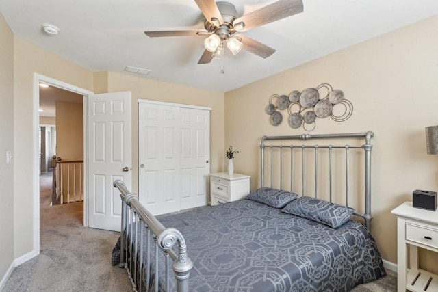 12654 S Talbot Cir, Plainfield, IL 60585 - bedroom with carpet flooring, baseboards, ceiling fan, and a closet
