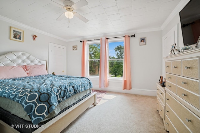 558 N Crystal St, Elgin, IL 60123 - bedroom featuring crown molding, light colored carpet, and ceiling fan
