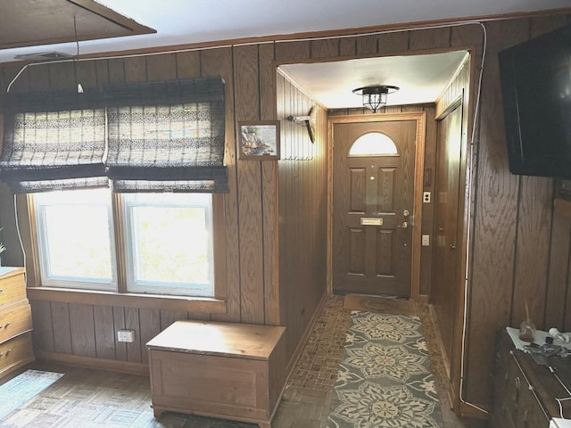 2110 N Mobile Ave, Chicago, IL 60639 - mudroom featuring wooden walls and baseboards
