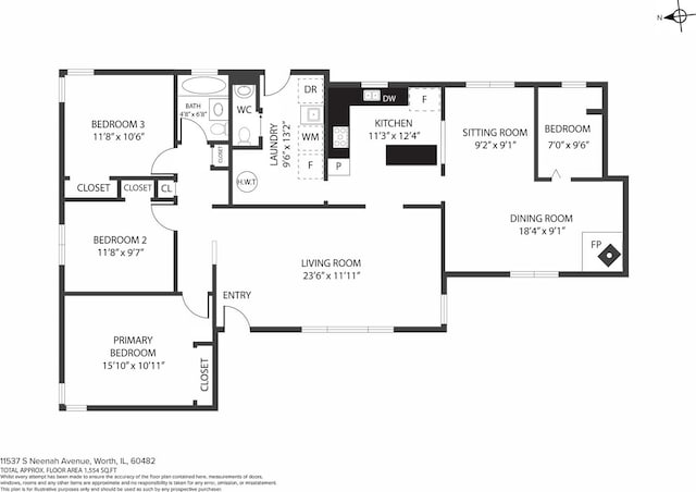 11537 S Neenah Ave, Worth, IL 60482 - property floor plan