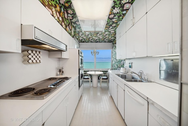 1300 N Lake Shore Dr Unit 18D, Chicago, IL 60610 - kitchen with a sink, white dishwasher, stainless steel electric cooktop, extractor fan, and light countertops