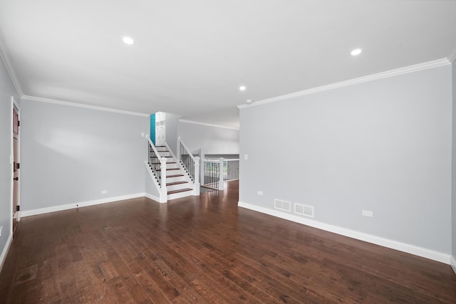 1012 Concord Dr, Bartlett, IL 60103 - unfurnished room with crown molding, stairs, wood finished floors, baseboards, and recessed lighting