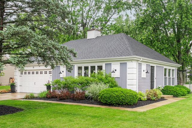 30 Beau Meade Rd, Oswego, IL 60543 - view of front of property featuring a chimney, roof with shingles, a garage, a front yard, and concrete driveway