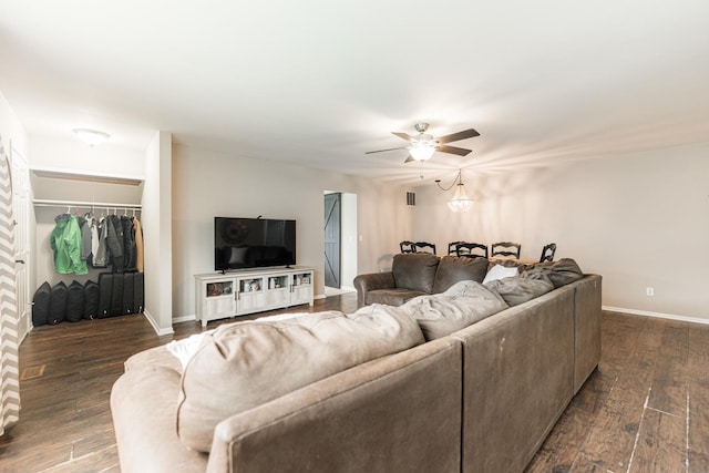 30 Beau Meade Rd, Oswego, IL 60543 - living room with a ceiling fan, dark wood-style flooring, and baseboards