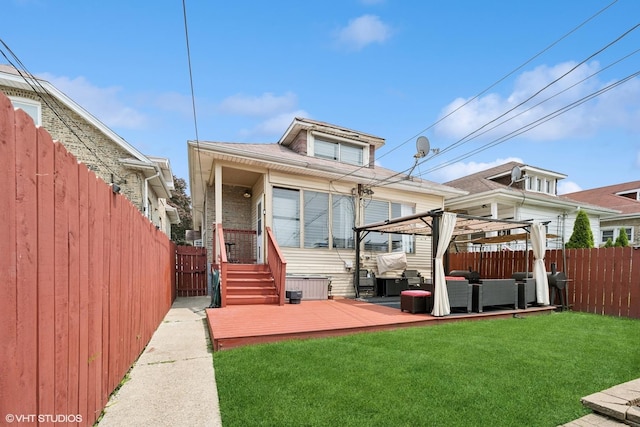 8212 S Bishop St, Chicago, IL 60620 - rear view of house featuring a deck, a fenced backyard, and outdoor lounge area