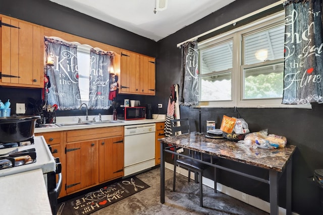 17715 Roy St, Lansing, IL 60438 - kitchen with dishwasher, range with gas stovetop, concrete flooring, black microwave, and light countertops