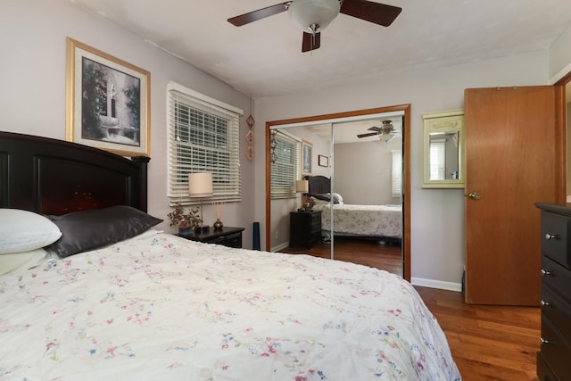 8524 Carriage Hills Rd, Bloomington, IL 61705 - bedroom featuring wood finished floors, a closet, and ceiling fan