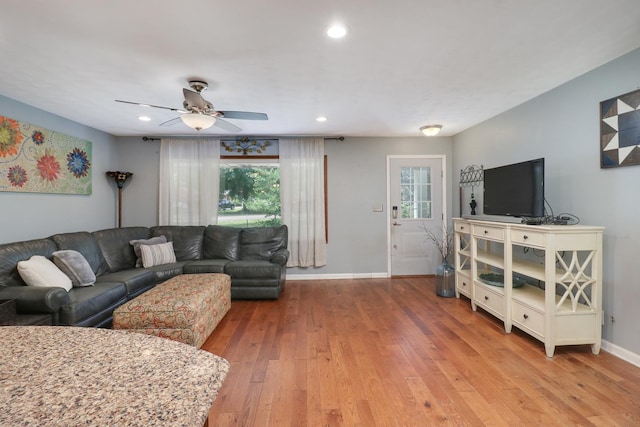 8524 Carriage Hills Rd, Bloomington, IL 61705 - living area with light wood-type flooring, ceiling fan, and recessed lighting