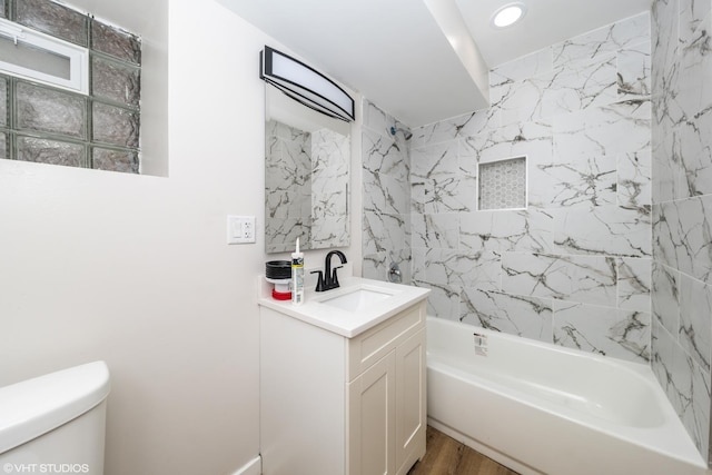 1332 S Lawndale Ave, Chicago, IL 60623 - full bath with vanity, washtub / shower combination, wood finished floors, and recessed lighting