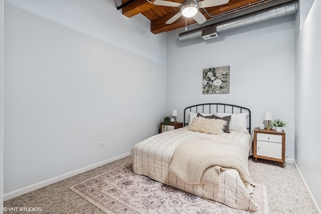 1735 W Diversey Pkwy Unit 402, Chicago, IL 60614 - bedroom featuring beamed ceiling, carpet, baseboards, and ceiling fan
