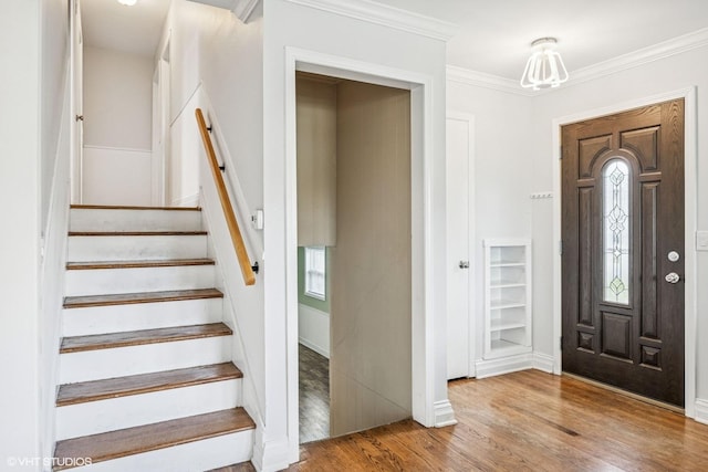 803 W Miner St, Arlington Heights, IL 60005 - entrance foyer with healthy amount of natural light, wood finished floors, stairs, crown molding, and baseboards