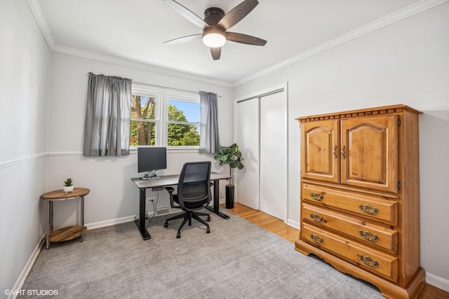 803 W Miner St, Arlington Heights, IL 60005 - home office with a ceiling fan, crown molding, and baseboards