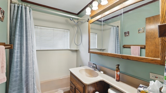540 W Madison St, Lombard, IL 60148 - full bathroom featuring crown molding, vanity, and shower / tub combo