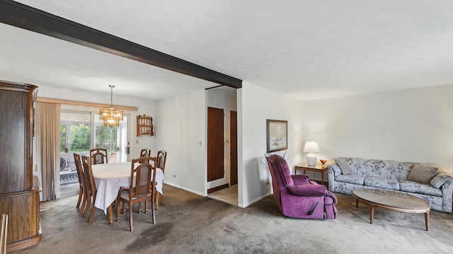 540 W Madison St, Lombard, IL 60148 - dining room with a chandelier, carpet floors, baseboards, and beam ceiling