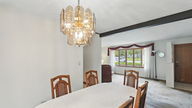 540 W Madison St, Lombard, IL 60148 - dining space featuring light colored carpet, a chandelier, beam ceiling, and baseboards