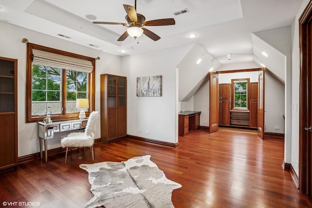 3832 W Chase Ave, Lincolnwood, IL 60712 - office area with a raised ceiling, healthy amount of natural light, wood finished floors, ceiling fan, and recessed lighting