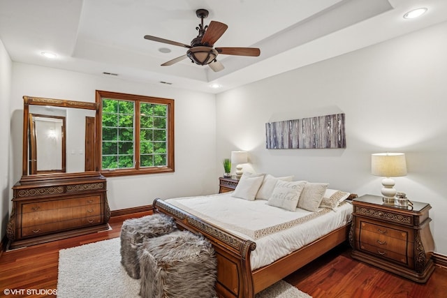 3832 W Chase Ave, Lincolnwood, IL 60712 - bedroom with a tray ceiling, wood finished floors, recessed lighting, and ceiling fan