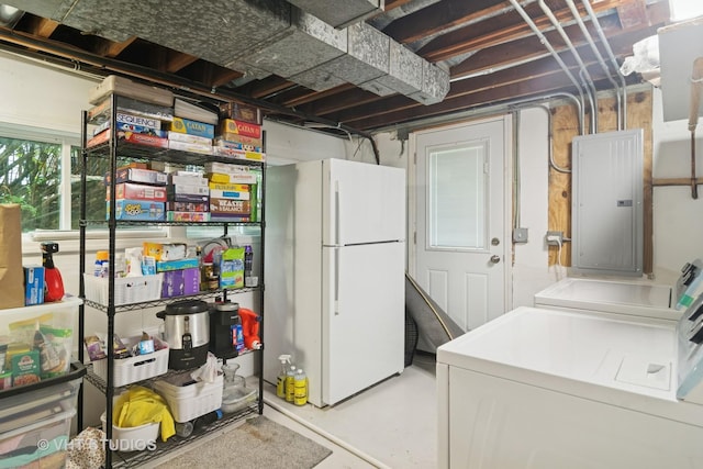 354 W Pleasant Hill Blvd, Palatine, IL 60067 - below grade area with freestanding refrigerator, electric panel, and washing machine and clothes dryer