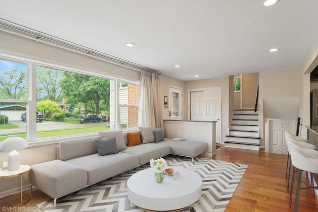 354 W Pleasant Hill Blvd, Palatine, IL 60067 - living room with plenty of natural light, recessed lighting, stairway, and wood finished floors