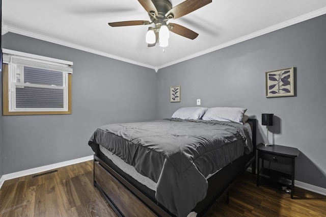 215 Cypress Dr, Streamwood, IL 60107 - bedroom featuring baseboards, wood finished floors, ornamental molding, and a ceiling fan