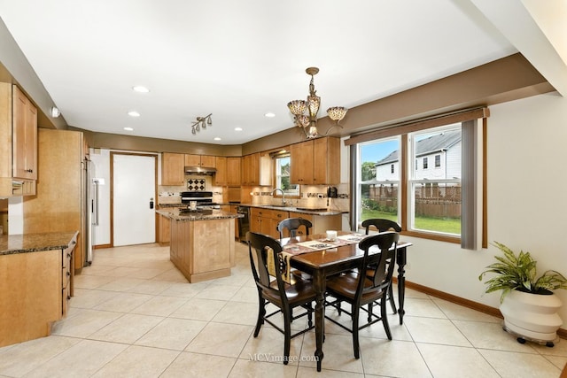 3835 Huntington Blvd, Hoffman Estates, IL 60192 - dining area with light tile patterned flooring, recessed lighting, and a chandelier