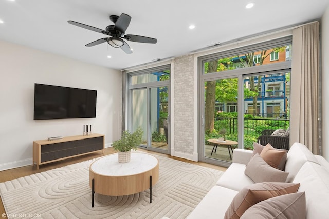 23 N Racine Ave Unit 405, Chicago, IL 60607 - living area featuring wood finished floors, recessed lighting, and a ceiling fan