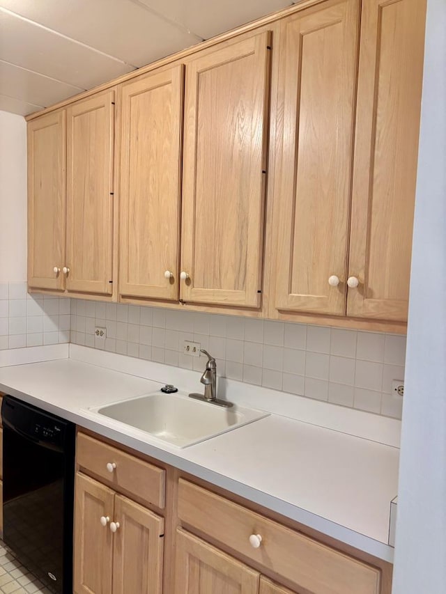 1015 Deerfield Rd Unit 132, Deerfield, IL 60015 - kitchen featuring black dishwasher, light brown cabinets, tasteful backsplash, and light countertops